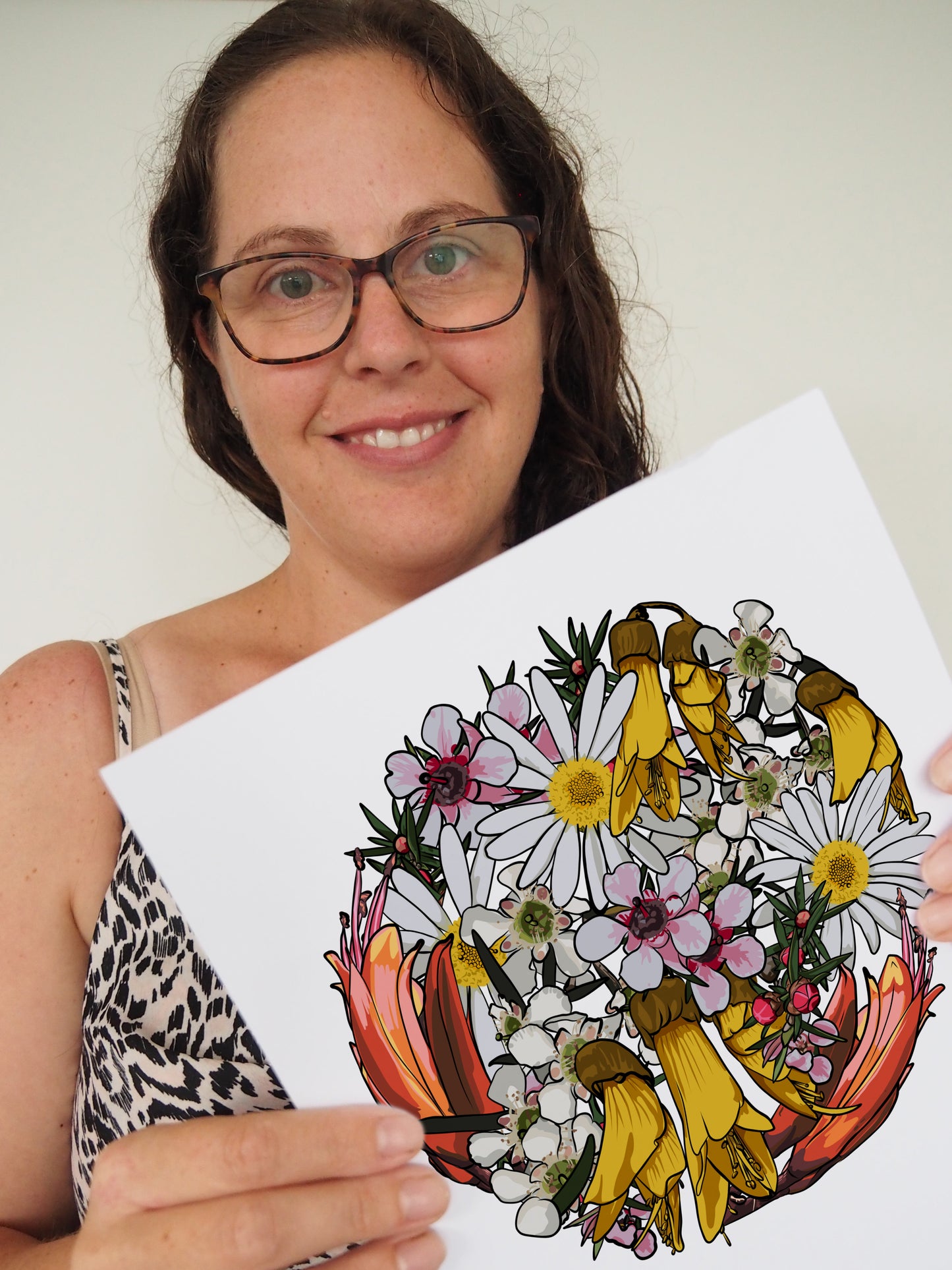 New Zealand Contemporary Artist Anna Mollekin with her 'My Sunshine' artwork digitally hand drawn