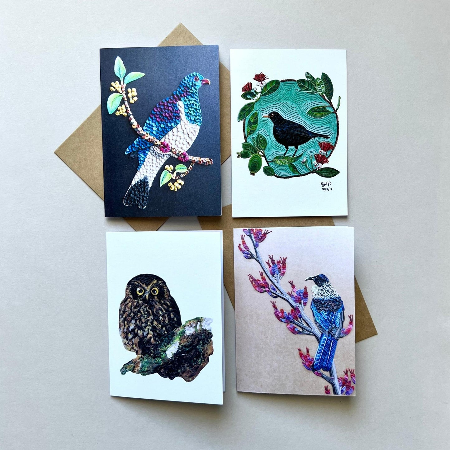 Set of 4 New Zealand Birds Reusable Greeting Cards