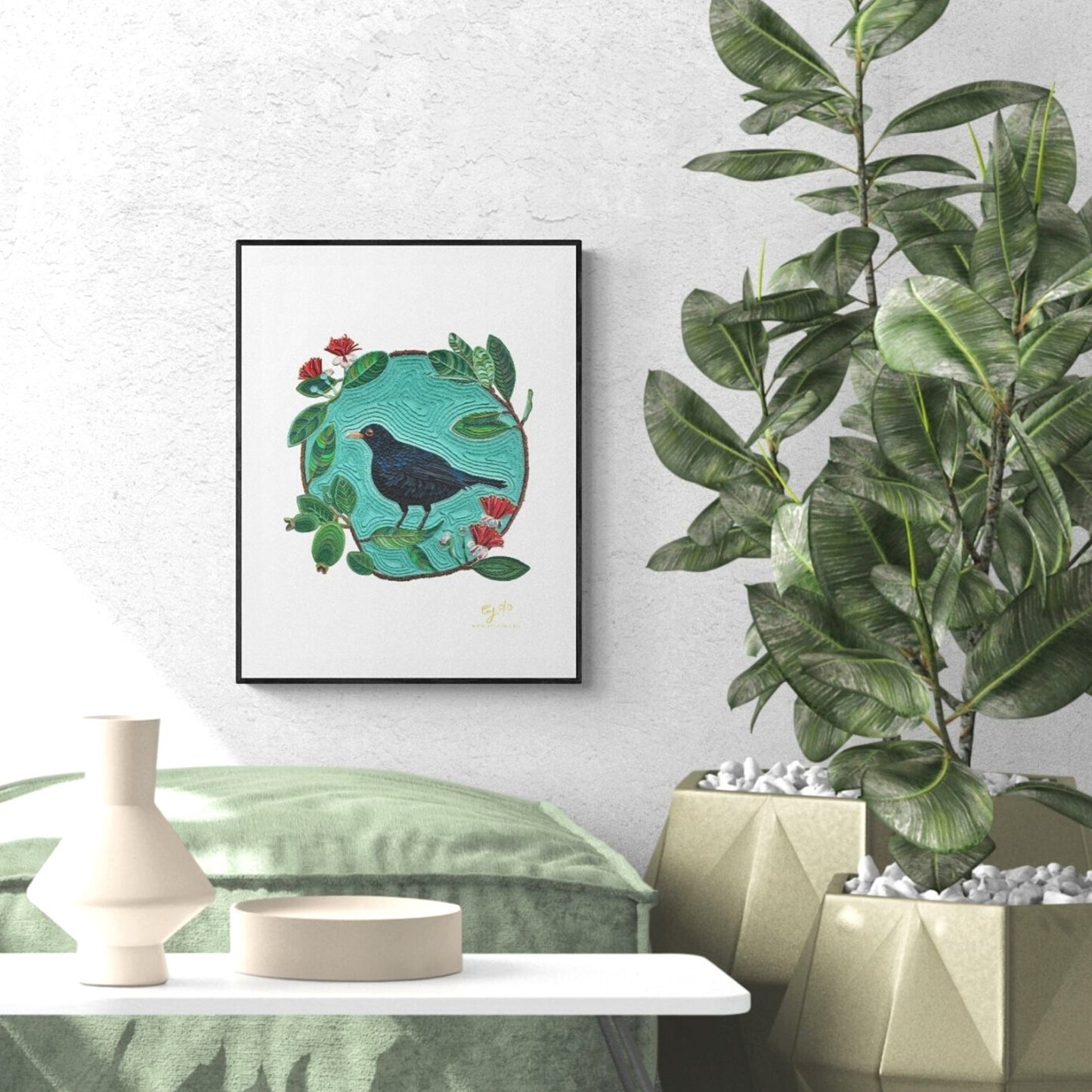 Eurasian Black Bird on a Feijoa Tree – Downloadable Print