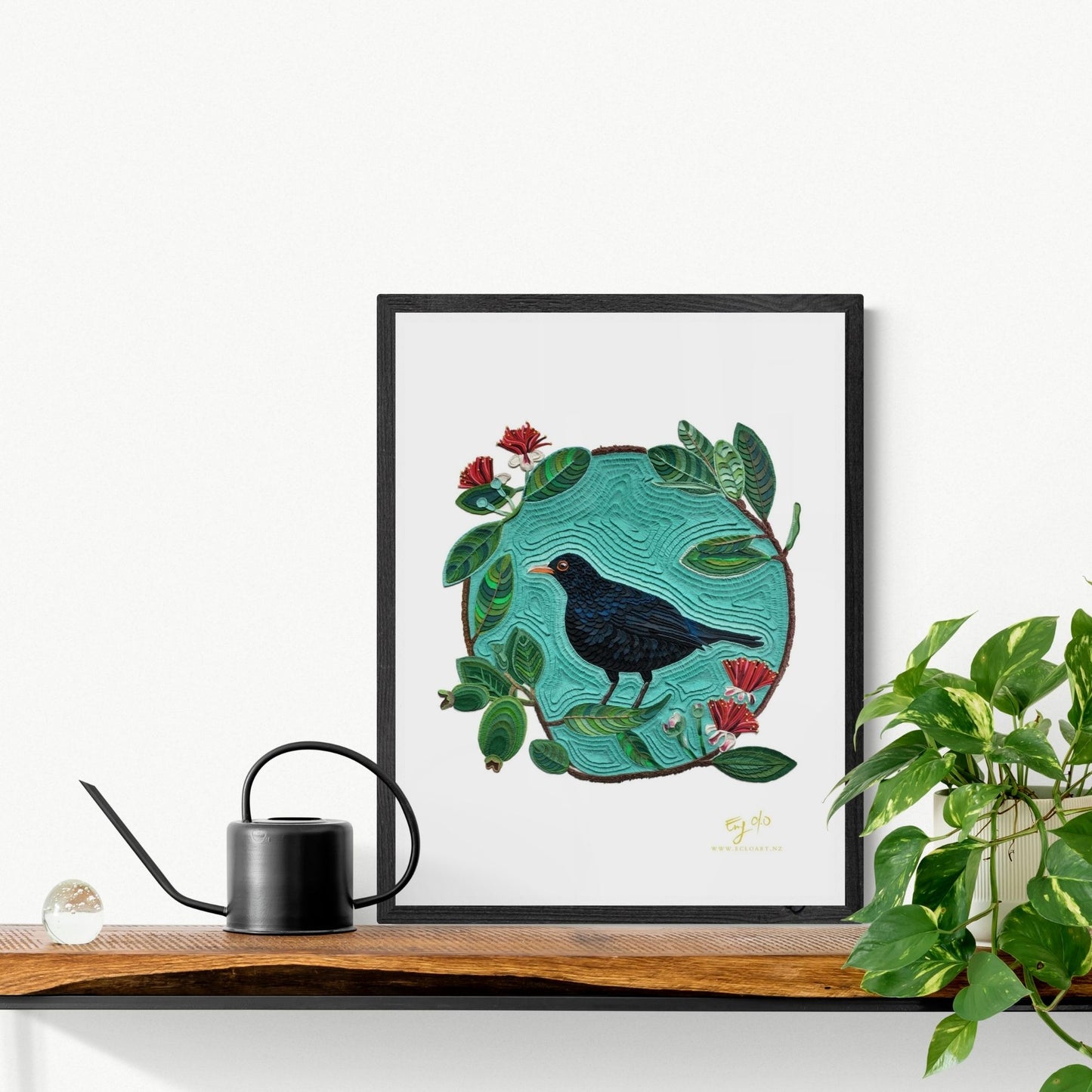 Eurasian Black Bird on a Feijoa Tree – Downloadable Print