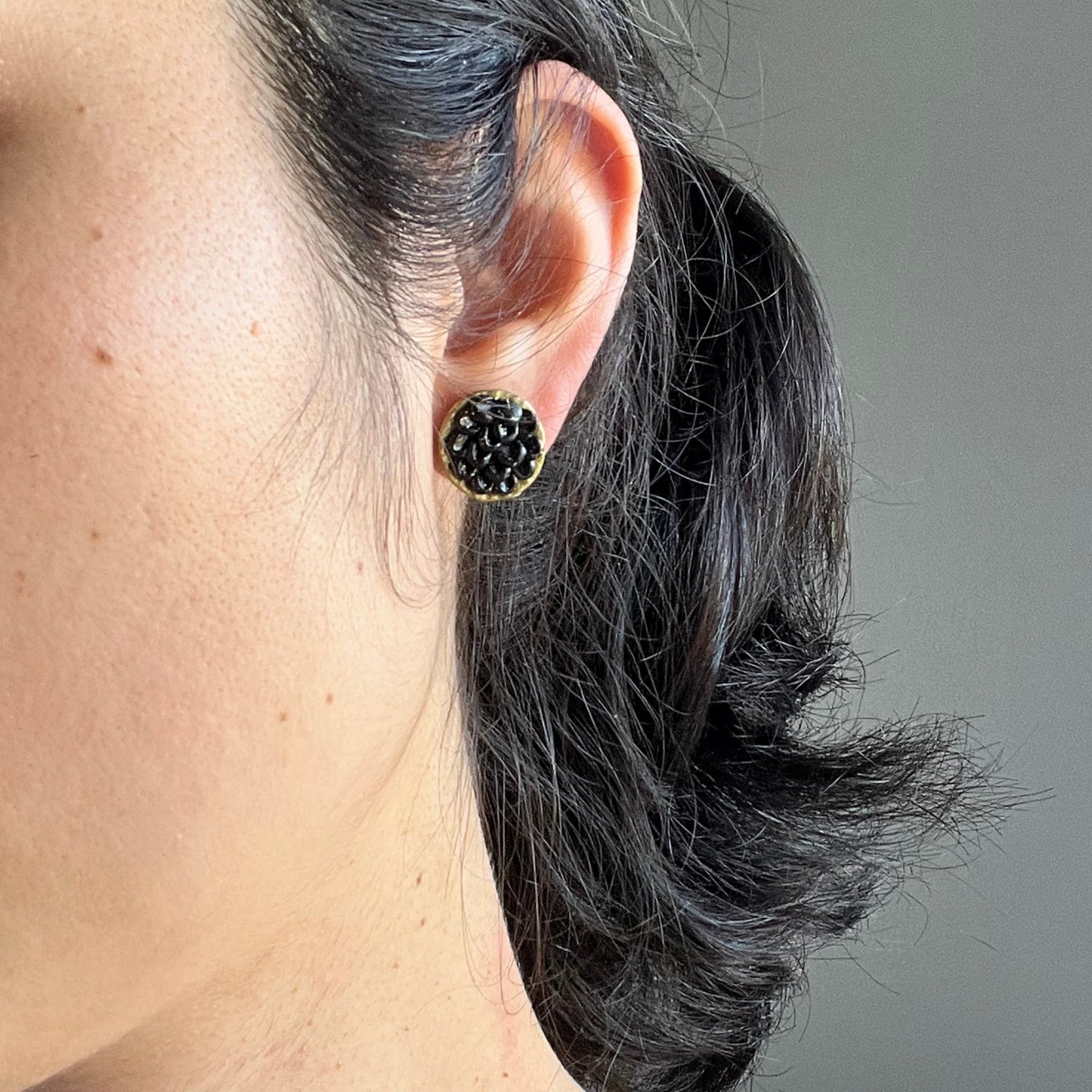 Black on Gold Circle Polymer Clay Studs
