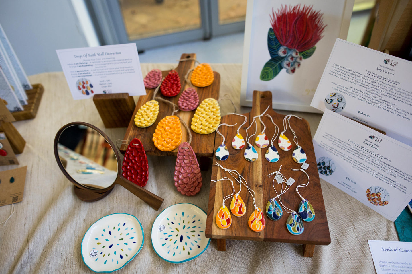 A collection of one-of-a-kind porcelain ornaments and decorations handcrafted by Clay Artist Emy Oikawa from Eclo Art, each piece designed to inspire empowerment and transformation in those who embrace them.