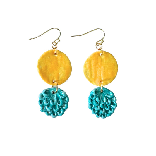 Enchanting Yellow and Turquoise Feather Earrings