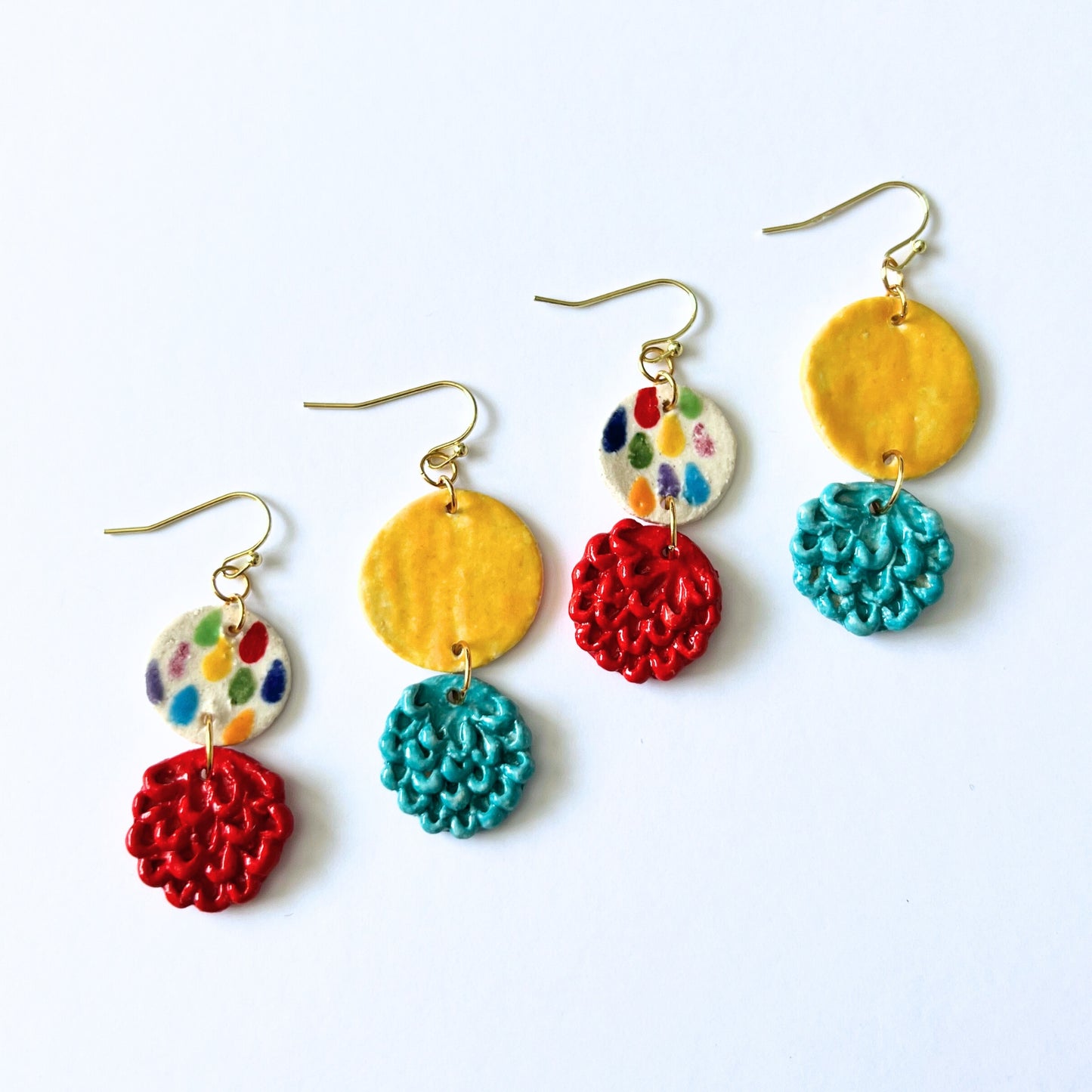 Radiant Red and Colouful Feather Earrings