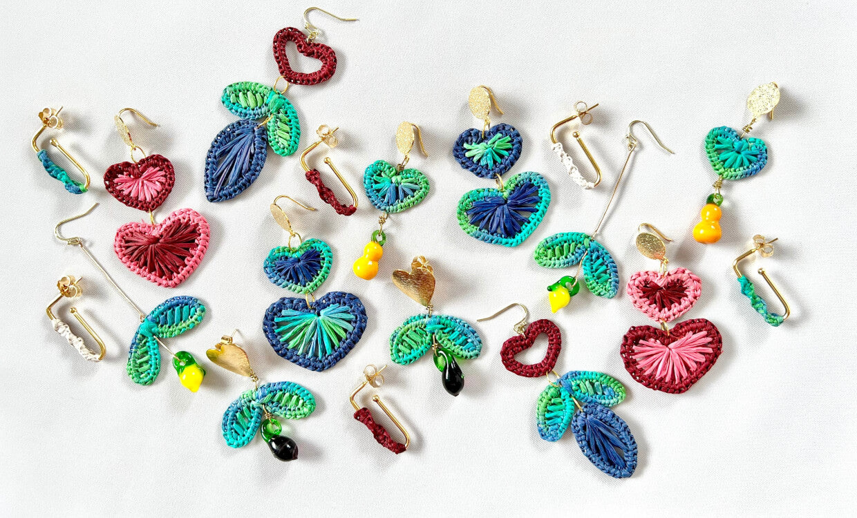 Picking Lemons & Capsicums Raffia Earrings