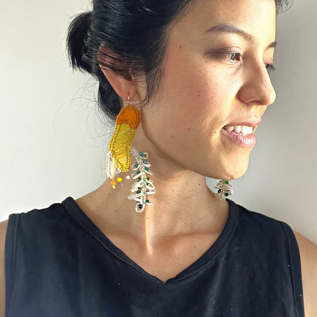 Kōwhai Flower Raffia Earrings