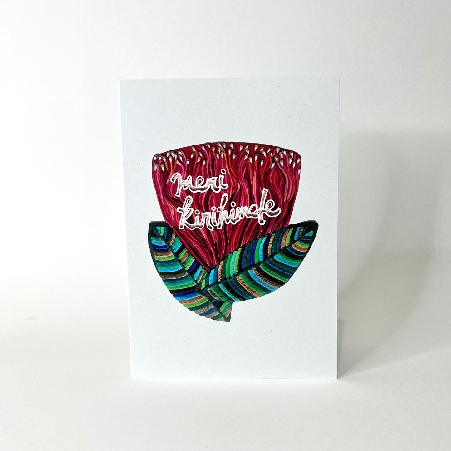 Meri Kirihimete on a Pohutukawa Flower Reusable Greeting Card