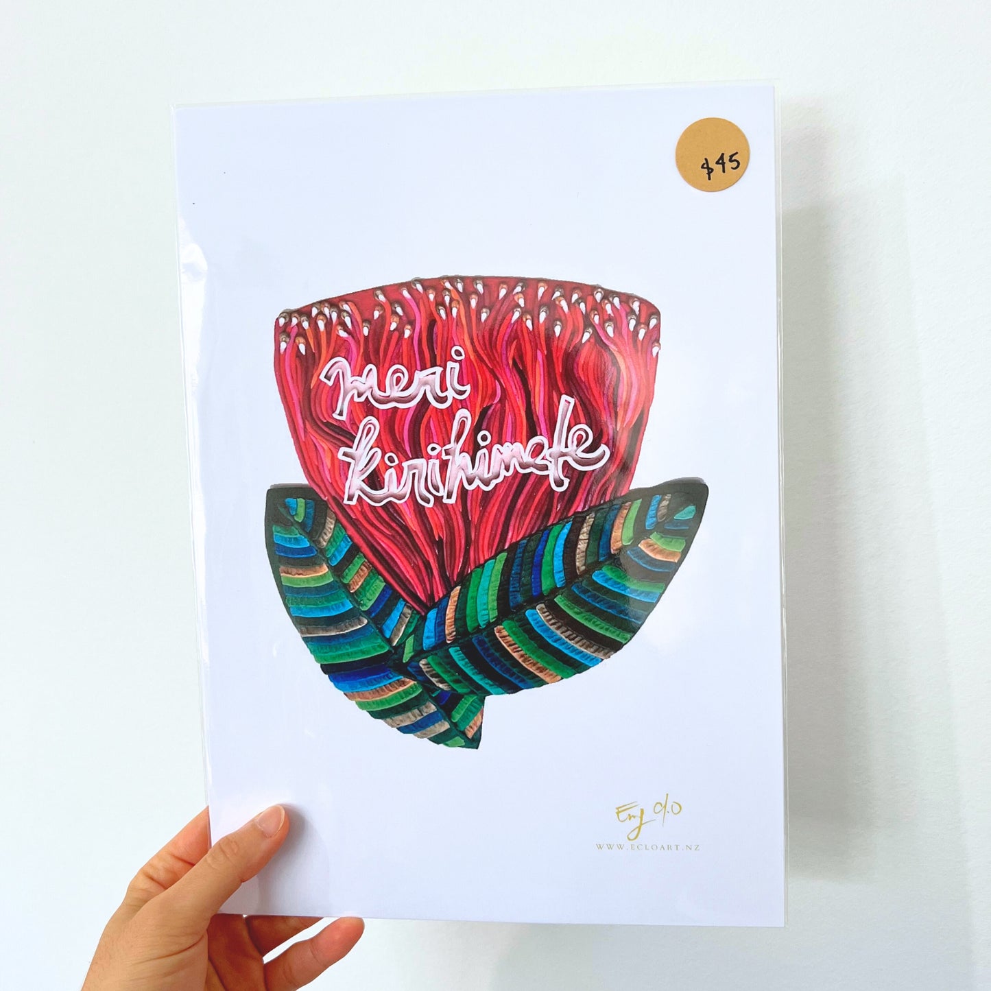 Meri Kirihimete in a Pohutukawa Flower A4 Print