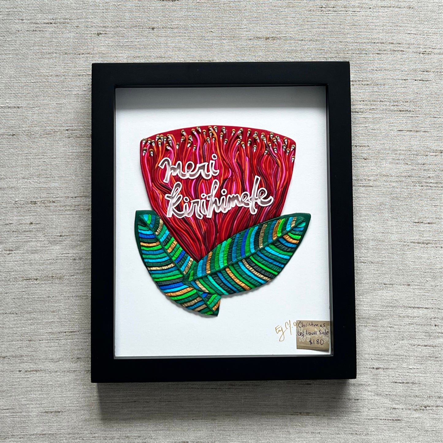 Meri Kirihimete in a Pohutukawa Flower Original Clay Art Piece
