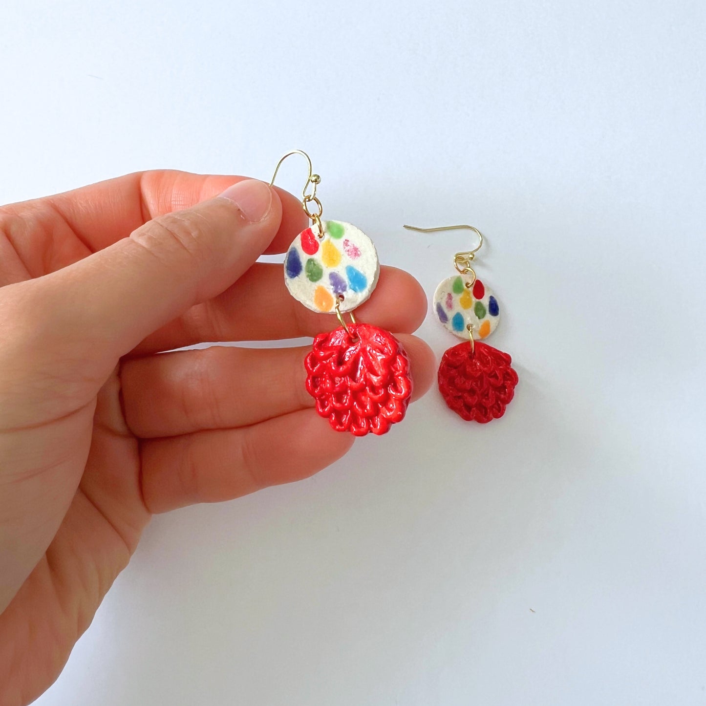 Radiant Red and Colouful Feather Earrings