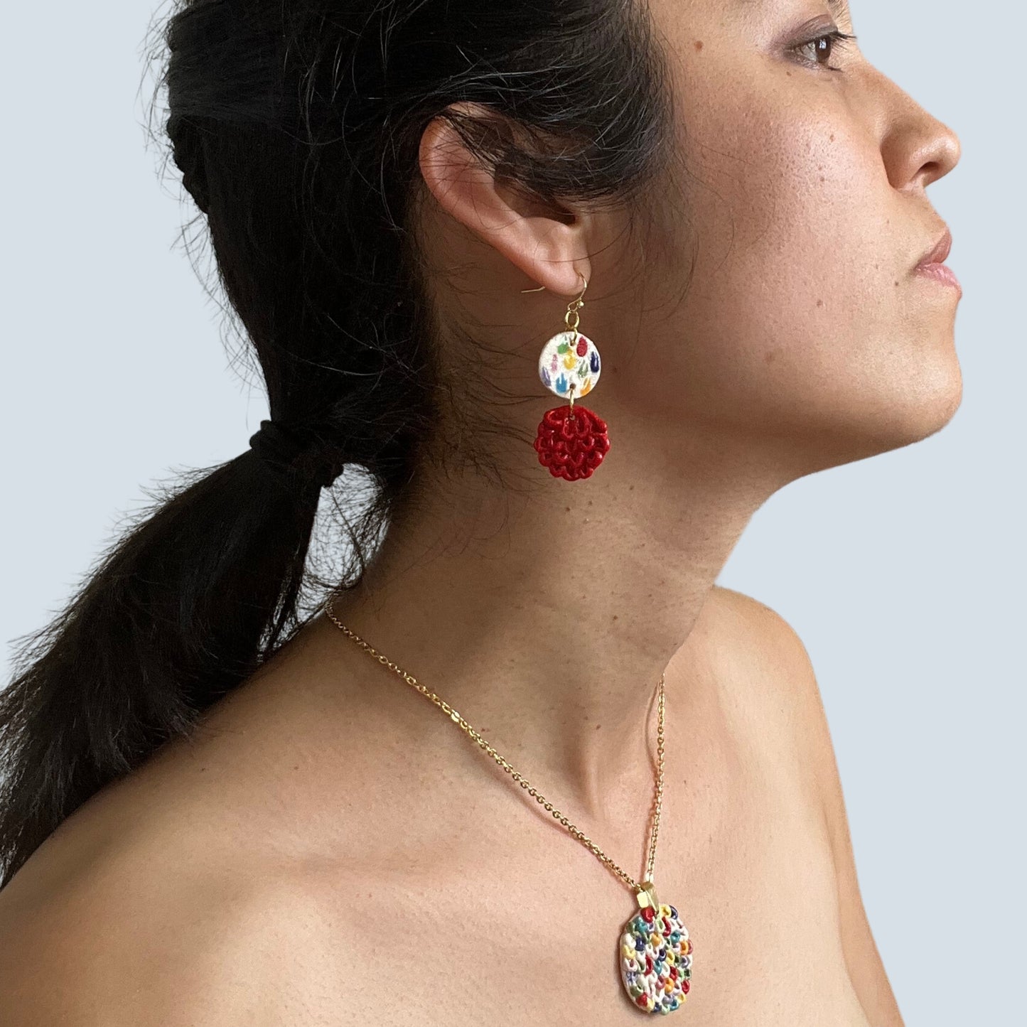 Radiant Red and Colouful Feather Earrings