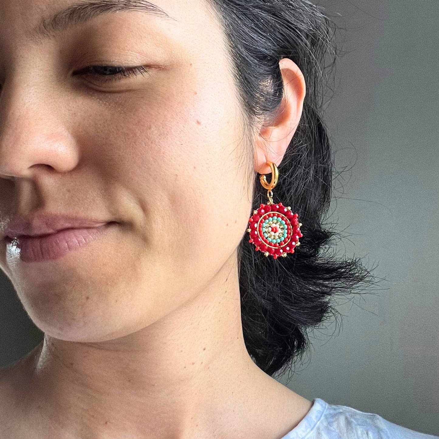 Red and Turquoise Earring