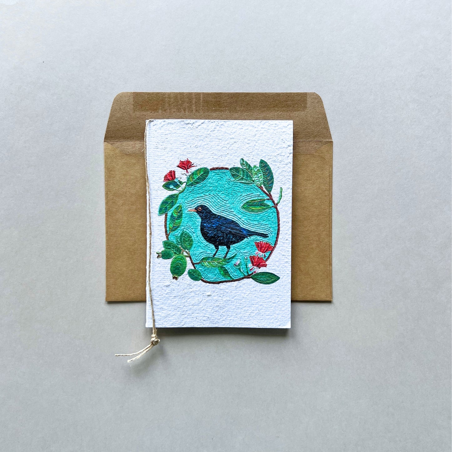 Eurasian Black Bird Plantable and Reusable Greeting Card