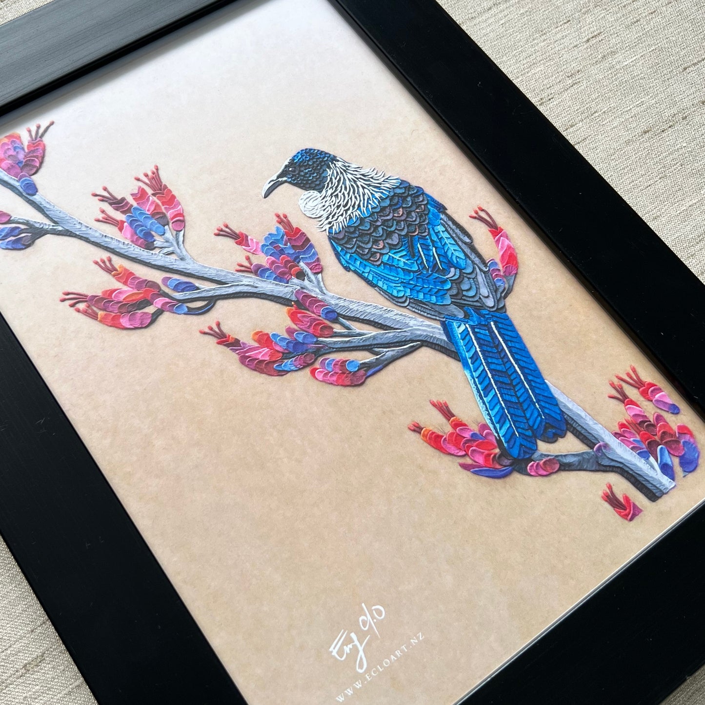 Tui Bird Framed Print (Black)