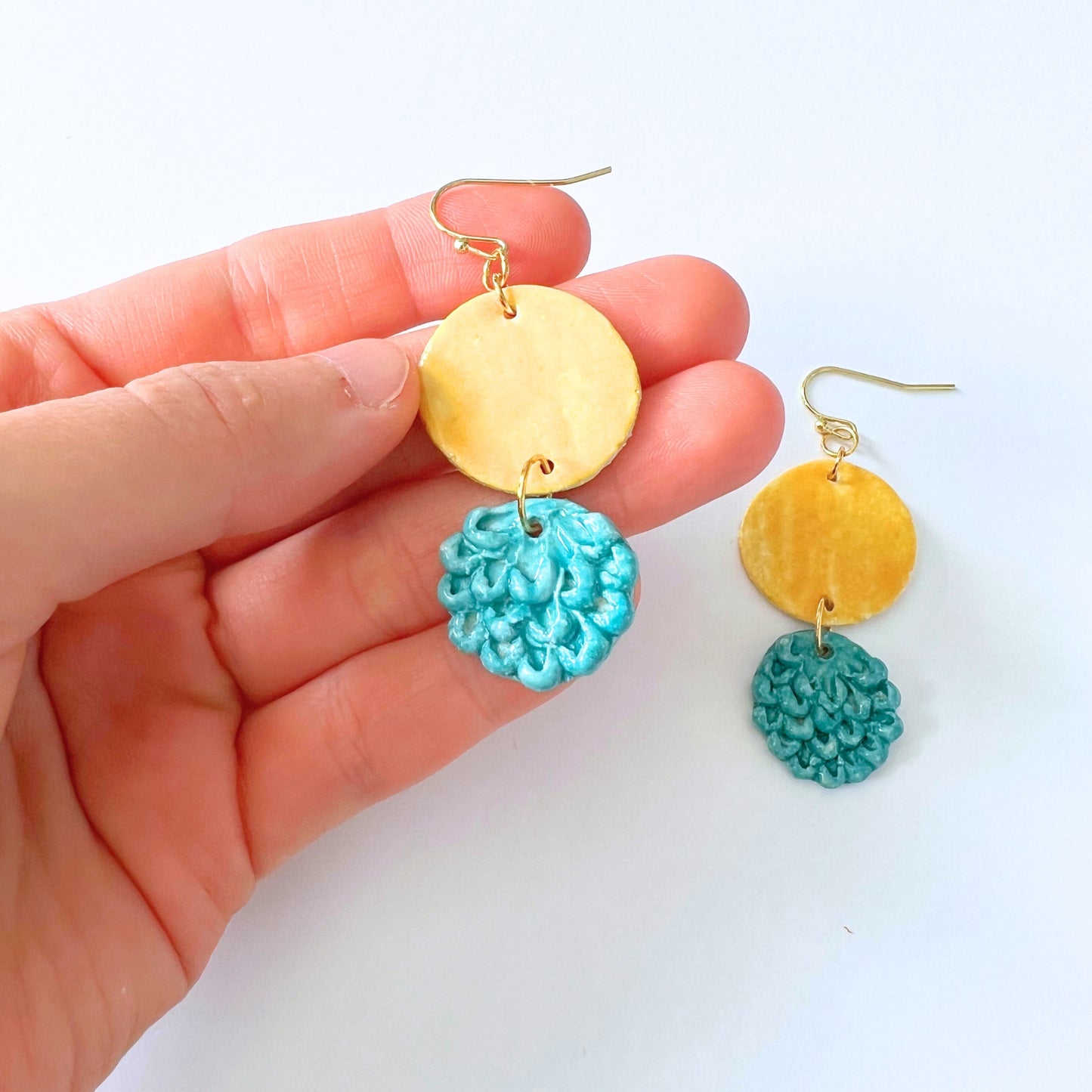 Enchanting Yellow and Turquoise Feather Earrings