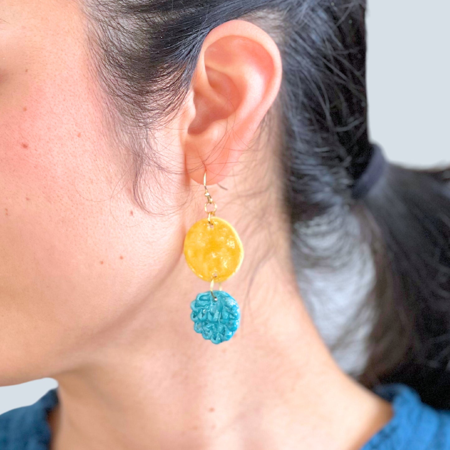 Enchanting Yellow and Turquoise Feather Earrings