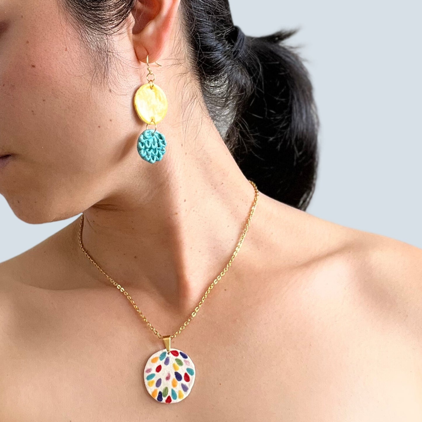 Enchanting Yellow and Turquoise Feather Earrings
