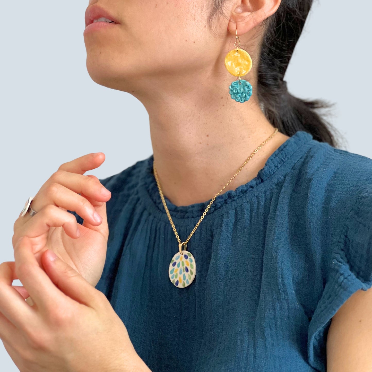 Enchanting Yellow and Turquoise Feather Earrings