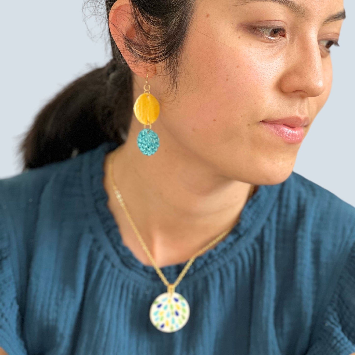 Enchanting Yellow and Turquoise Feather Earrings