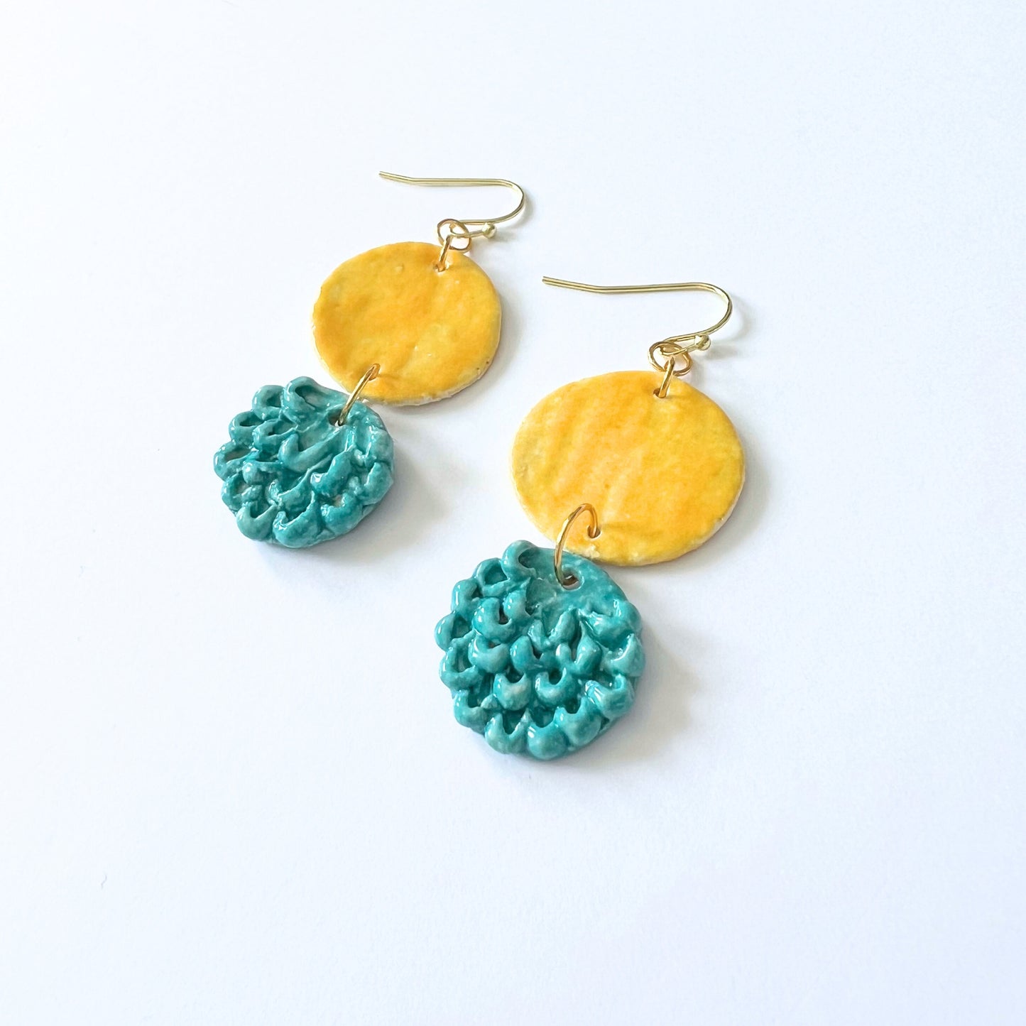 Enchanting Yellow and Turquoise Feather Earrings