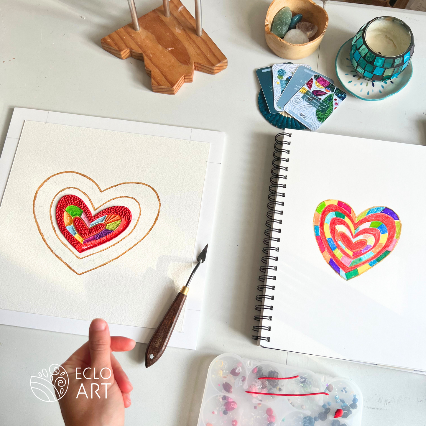 love is in the air, I LOVE ME clay art piece in process by clay artist Emy Oikawa from Eclo Art