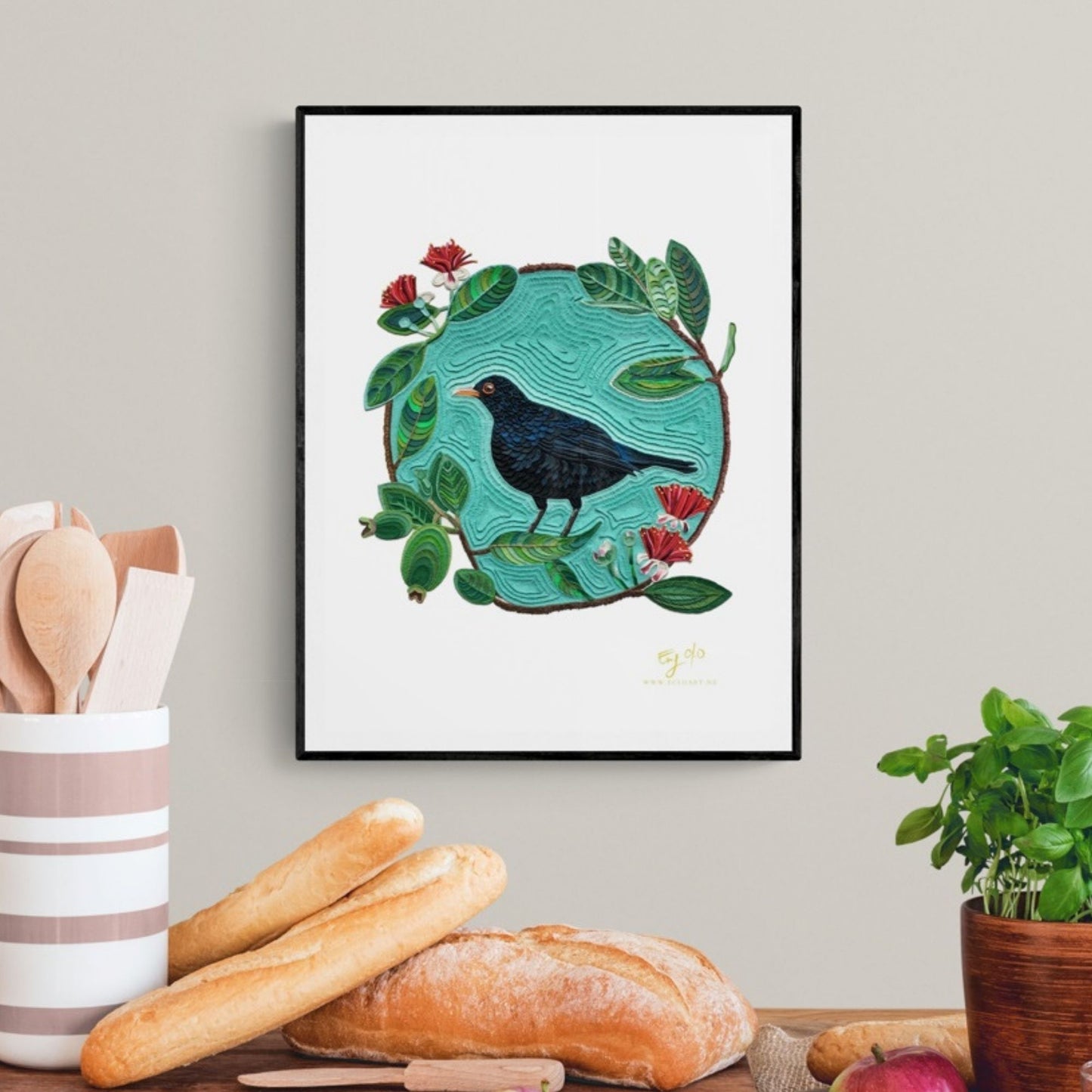Eurasian Black Bird on a Feijoa Tree – Downloadable Print