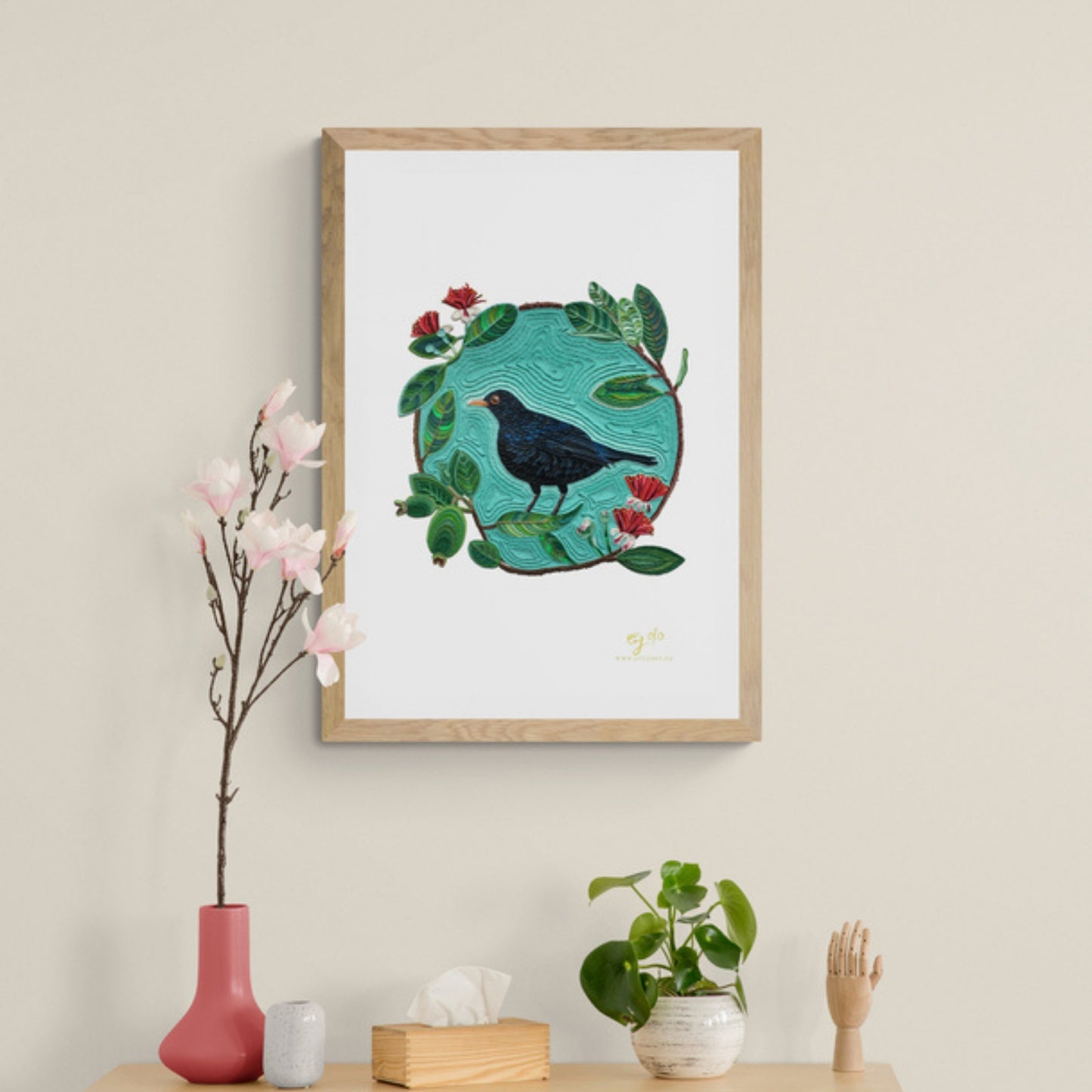 Eurasian Black Bird on a Feijoa Tree – Downloadable Print