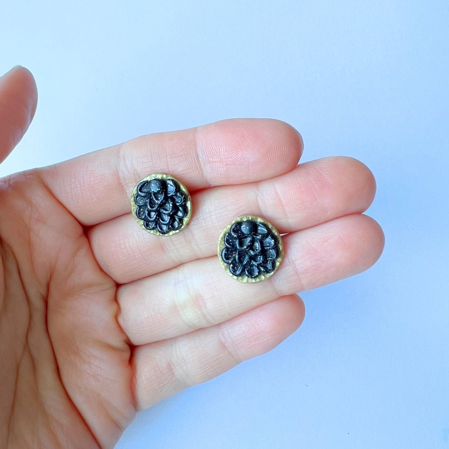 Black on Gold Circle Polymer Clay Studs