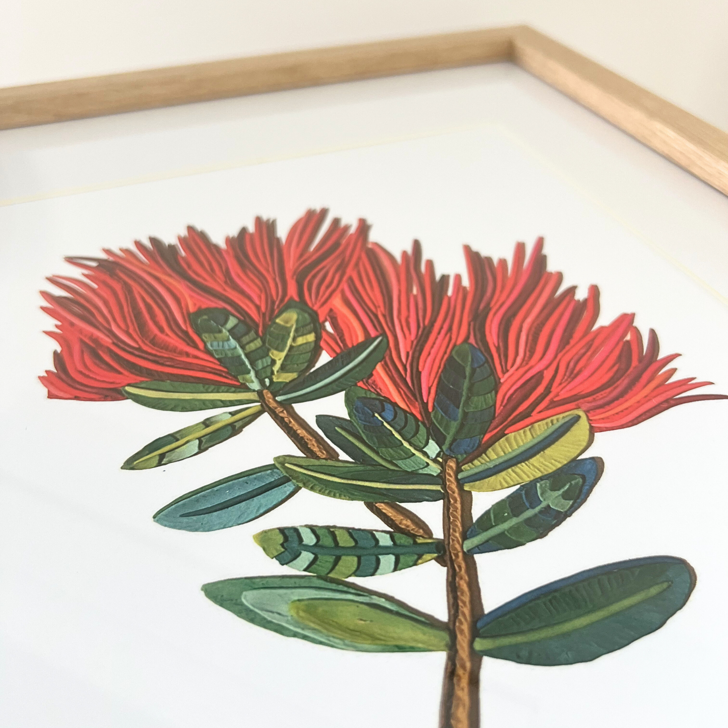 Pohutukawa Flower Framed Clay Art Print