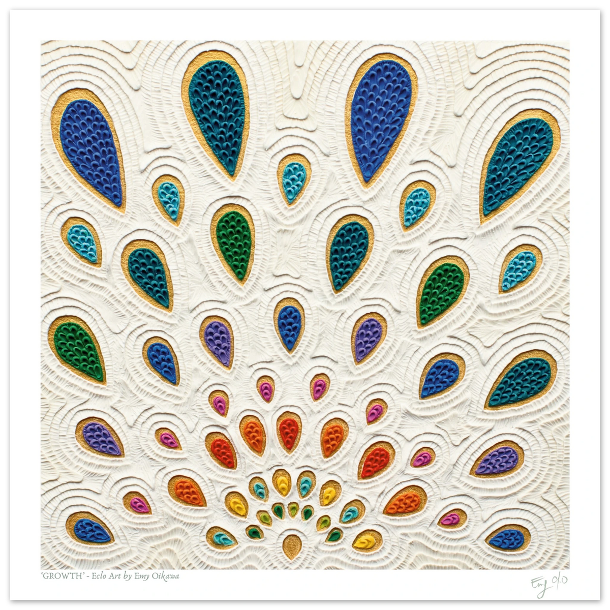 ''Growth'' plasticine clay art print, a representation of lots of happy drops expanding outwards, by clay artist Emy Oikawa from Eclo Art.