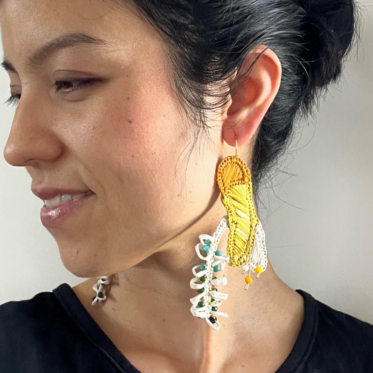 Kōwhai Flower Raffia Earrings