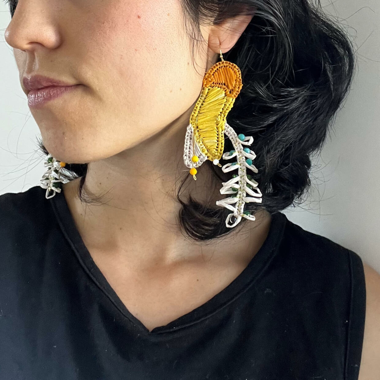 Kōwhai Flower Raffia Earrings