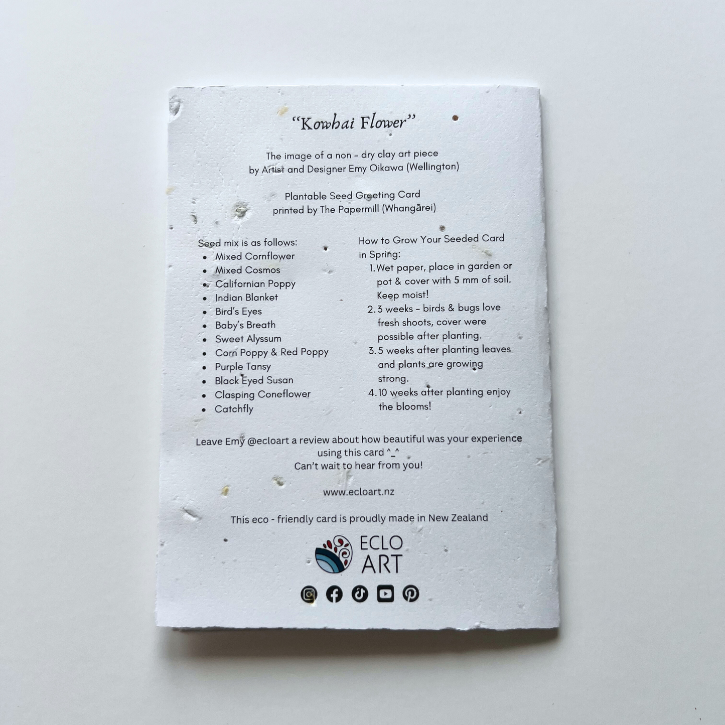 Kōwhai Flower Plantable and Reusable Greeting Card