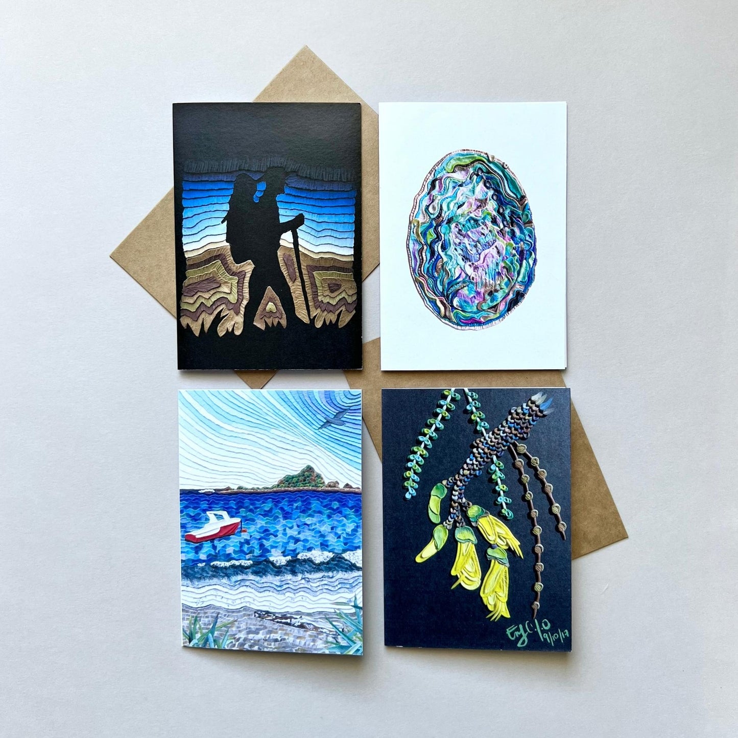 Set of 4 New Zealand themed clay art pieces Reusable Greeting Cards