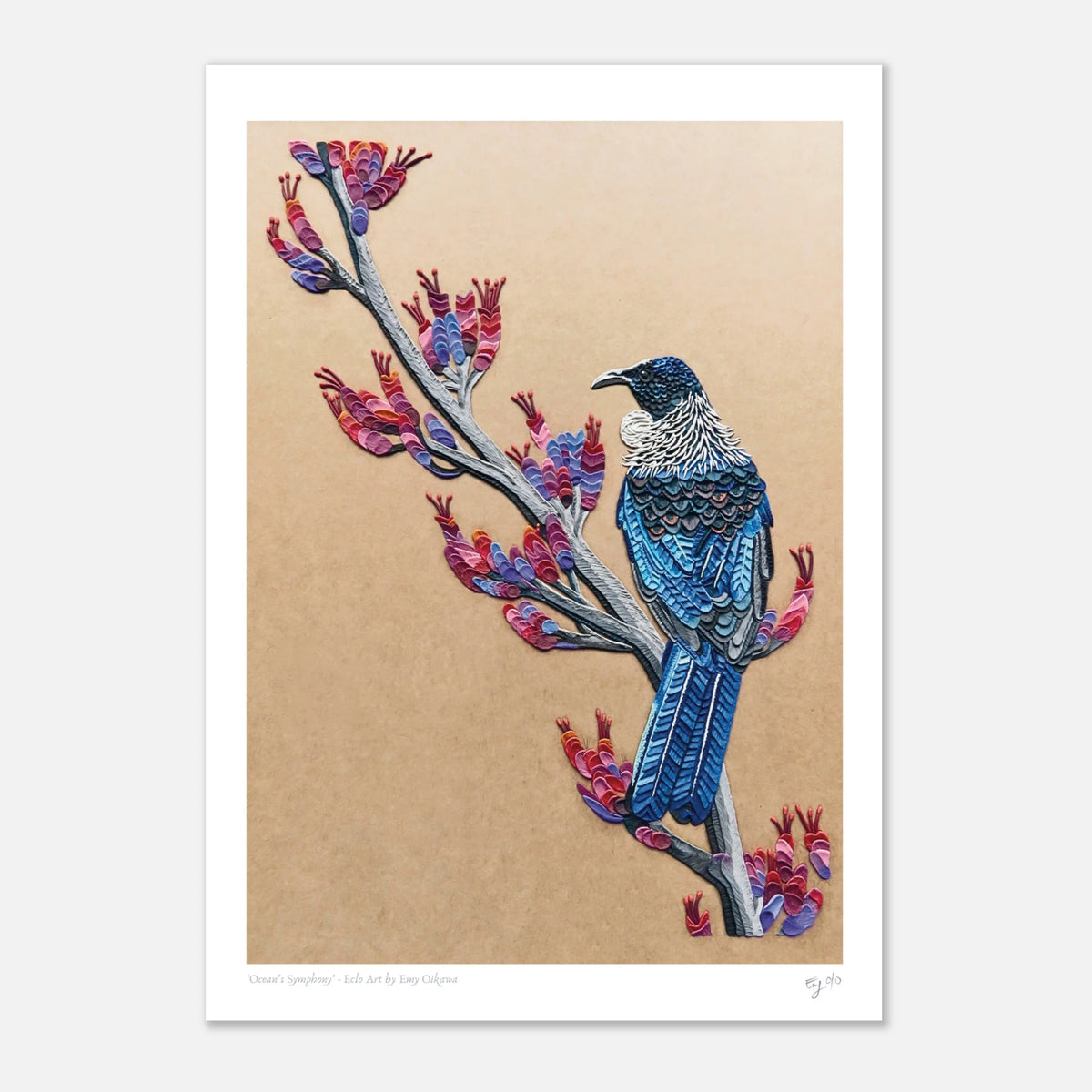 Decorate your spaces with the plasticine print Tui Bird by Emy Oikawa from Eclo Art.