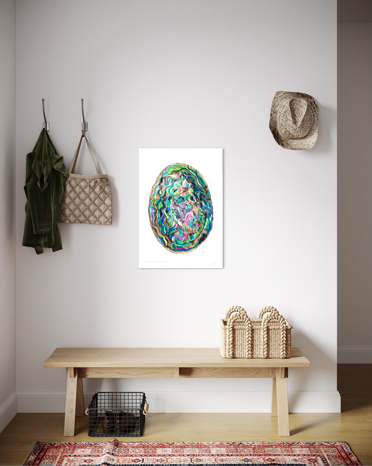 Paua Shell A3 Print at the entrance, perfect for home interior and home decore to bring a New Zealand touch in your space.