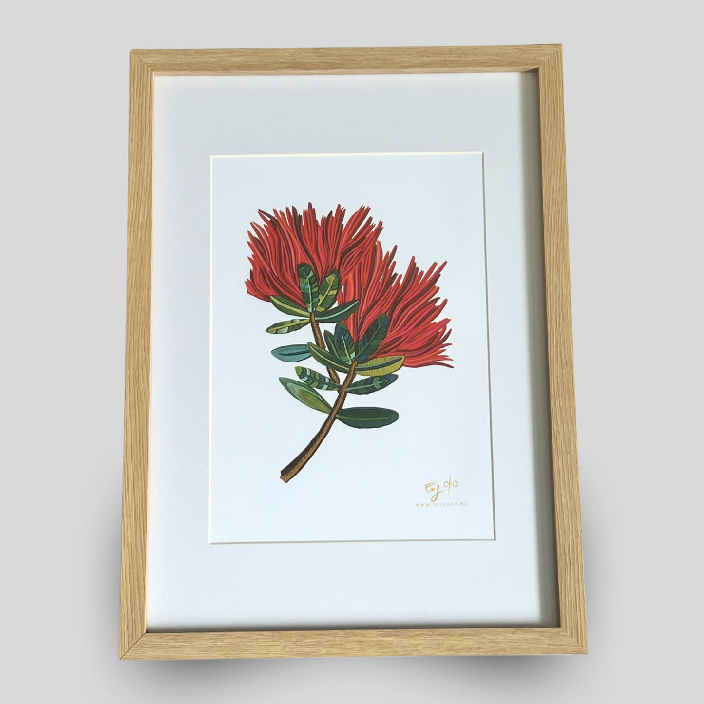 Pohutukawa Flower Framed Clay Art Print