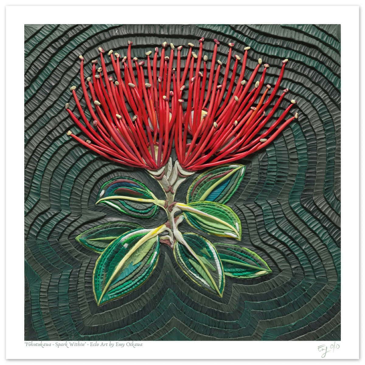 Pohutukawa Spark Within plasticine clay art print by New Zealand artist Emy Oikawa