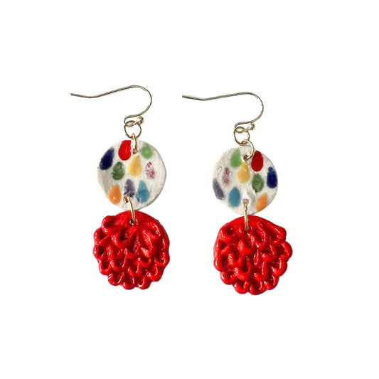 Radiant Red and Colouful Feather Earrings