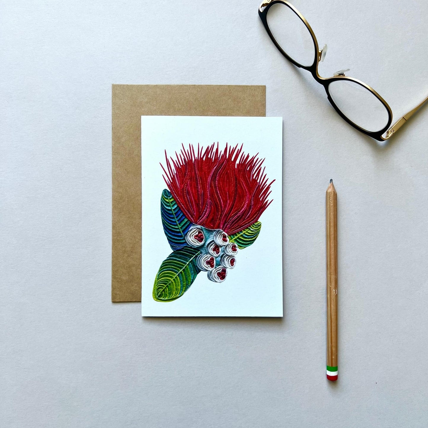 Set of 4 Pohutukawa Flowers Reusable Greeting Cards
