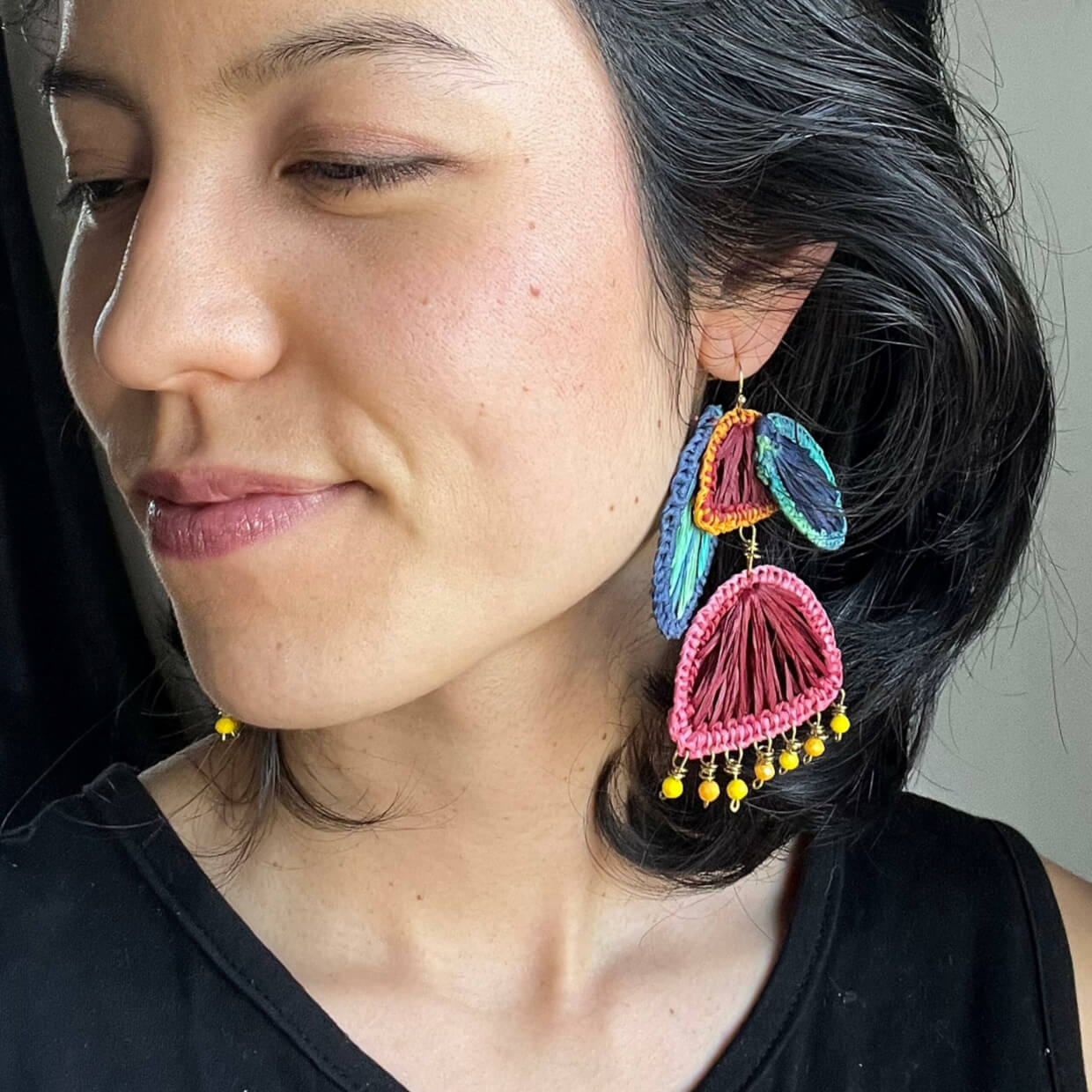 The Pohutukawa Flower Raffia Earrings