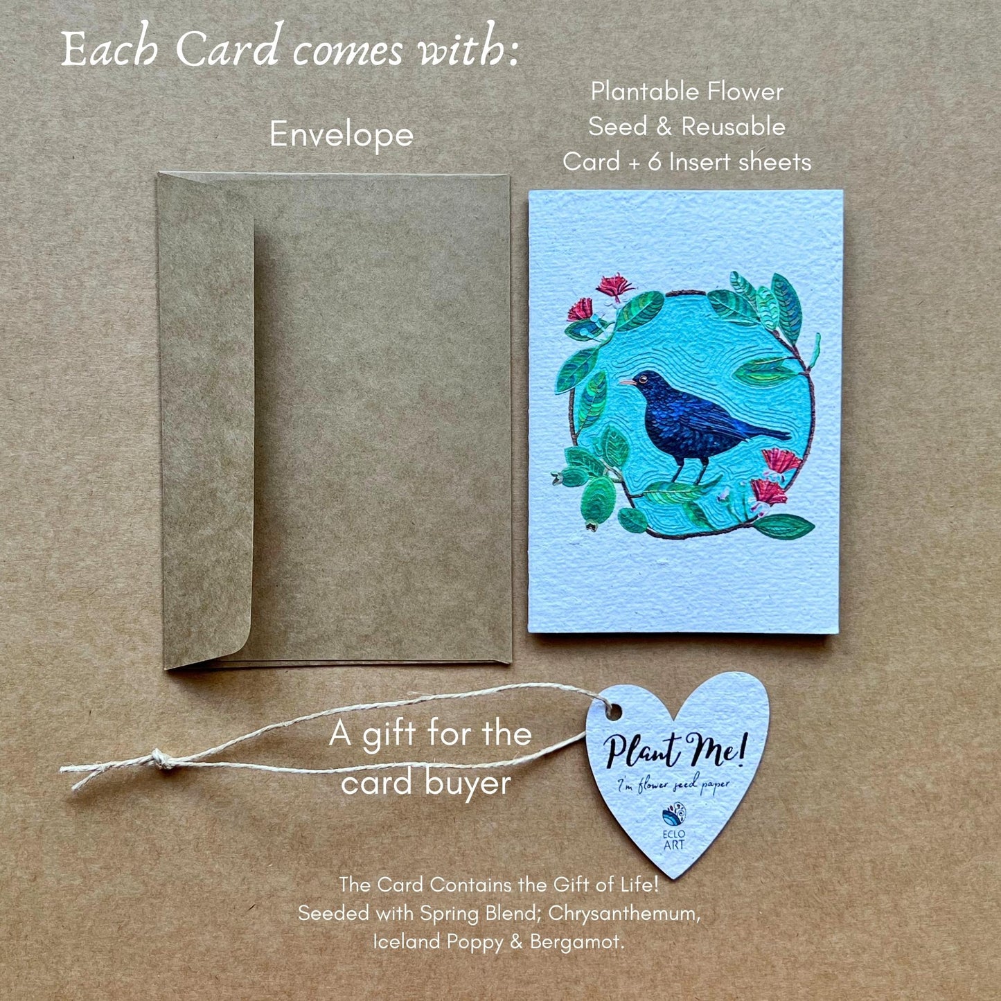 Eurasian Black Bird Plantable and Reusable Greeting Card