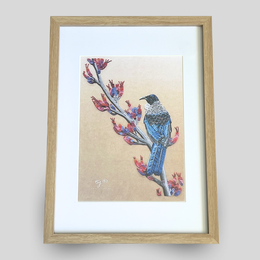 Tui Bird Framed Clay Art Print