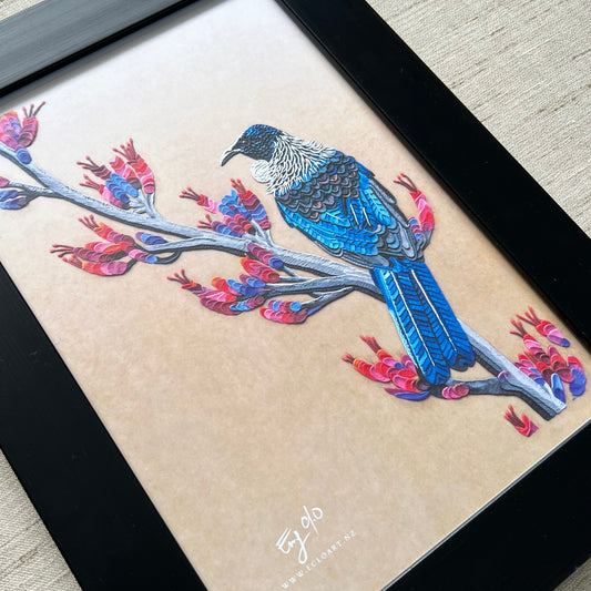 Tui Bird Framed Print (Black)