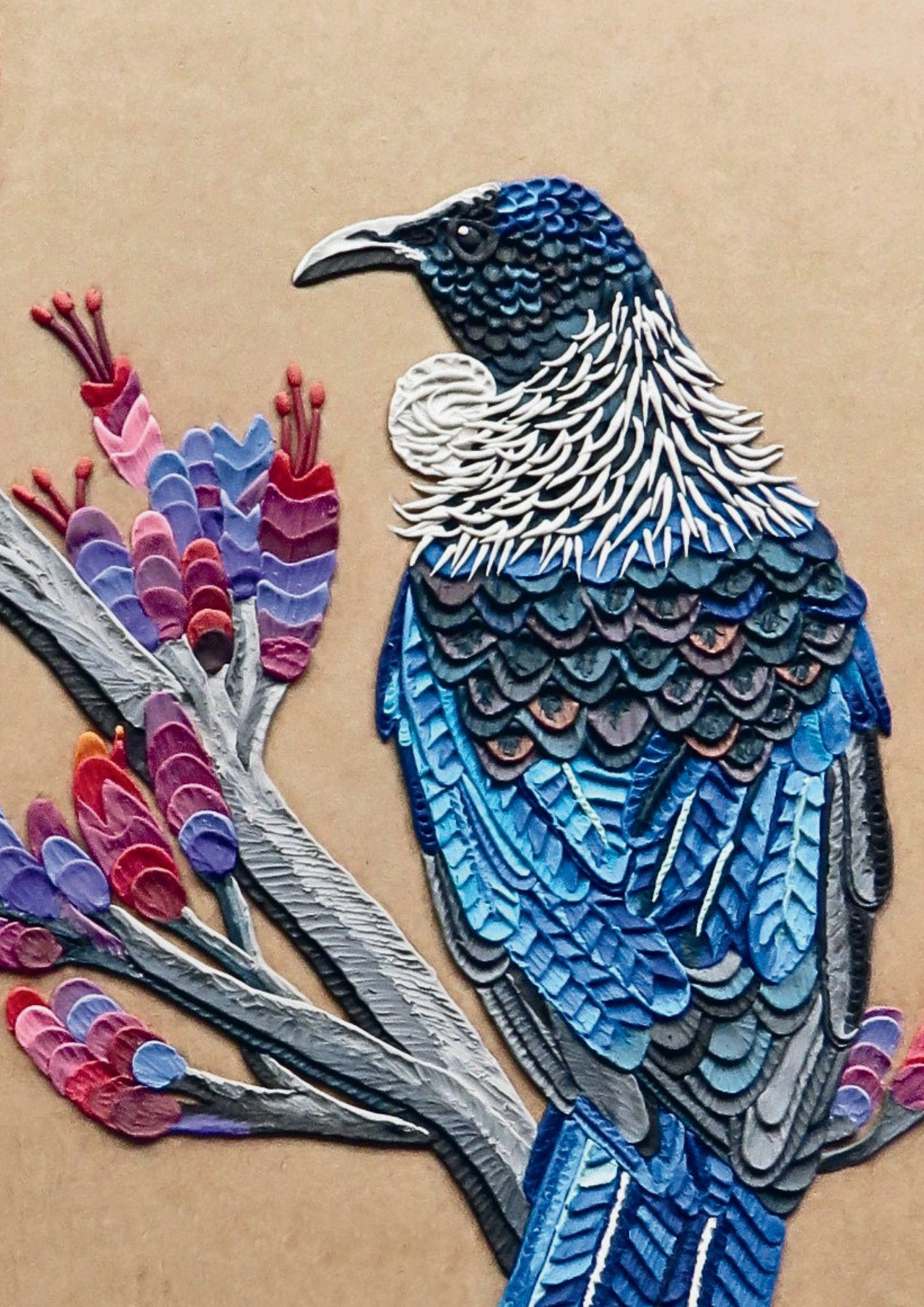 Tui Bird – New Zealand Nature Clay Art Print A3, Eclo Art