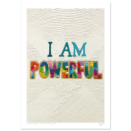 colorful I AM POWERFUL Plasticine Clay Art by New Zealand clay artist Emy Oikawa, Positive art for everyone!