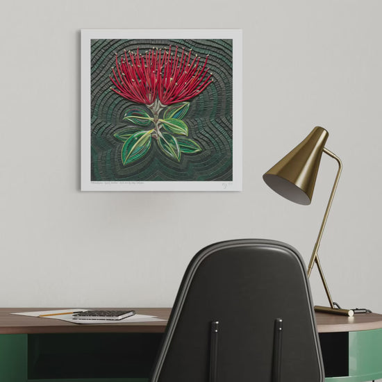 Video close up of Pohutukawa Flower Wall Art print by New Zealand artist Emy Oikawa, Eclo Art