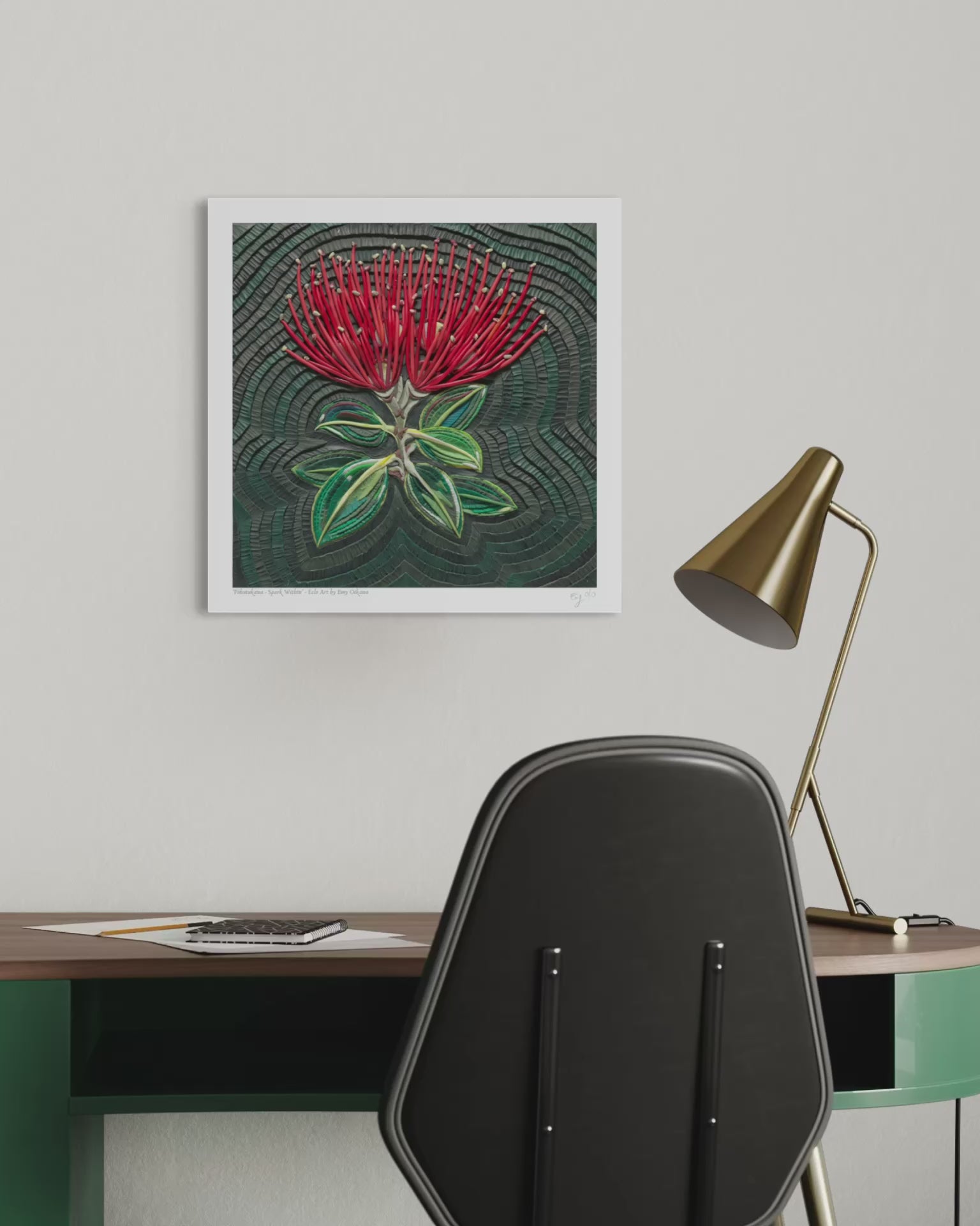Video close up of Pohutukawa Flower Wall Art print by New Zealand artist Emy Oikawa, Eclo Art